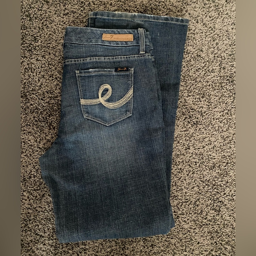 Seven 7 Jeans Size 10 Bootcut Stretch Blue Denim Embroidered Pockets